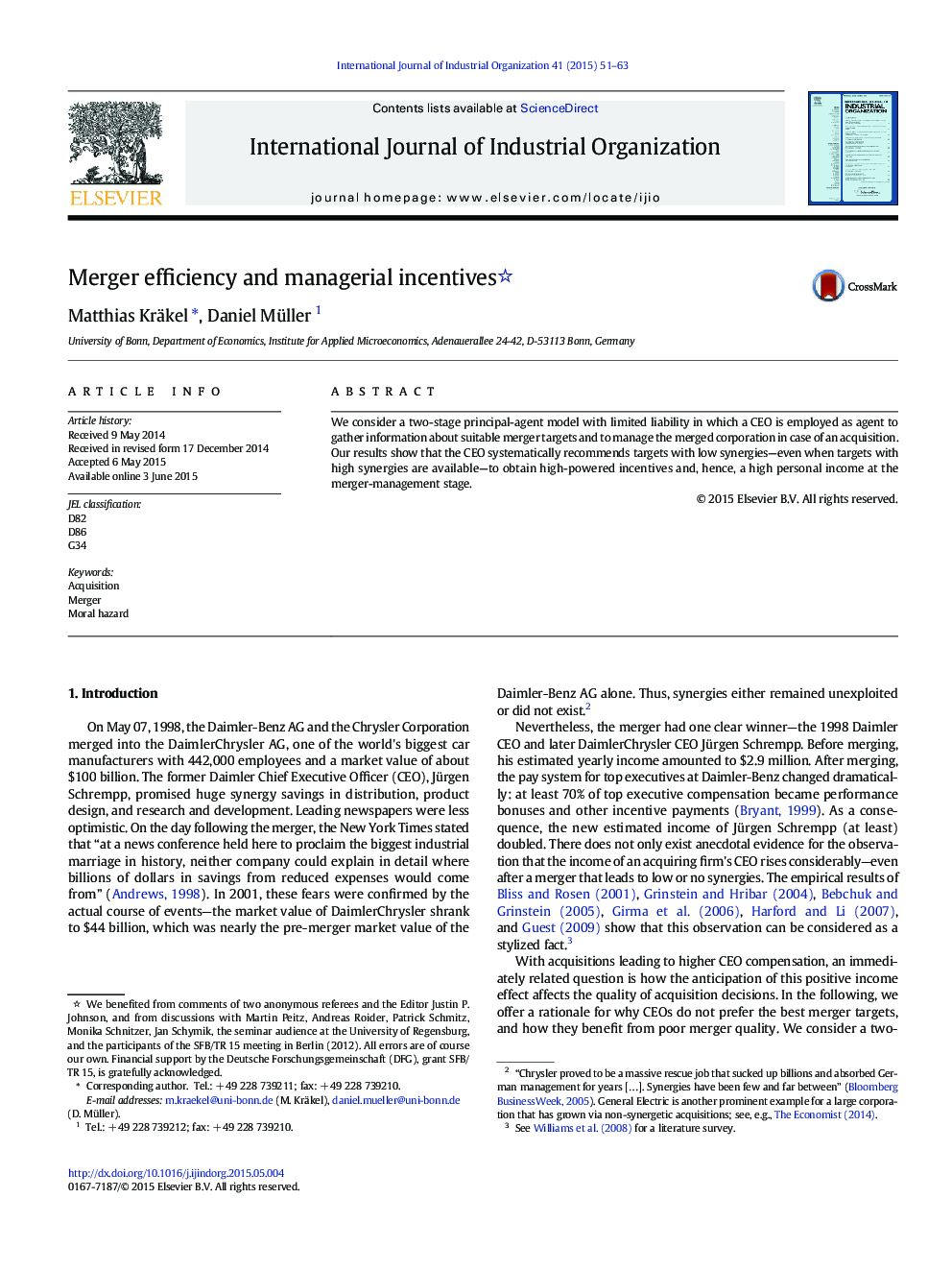 Merger efficiency and managerial incentives