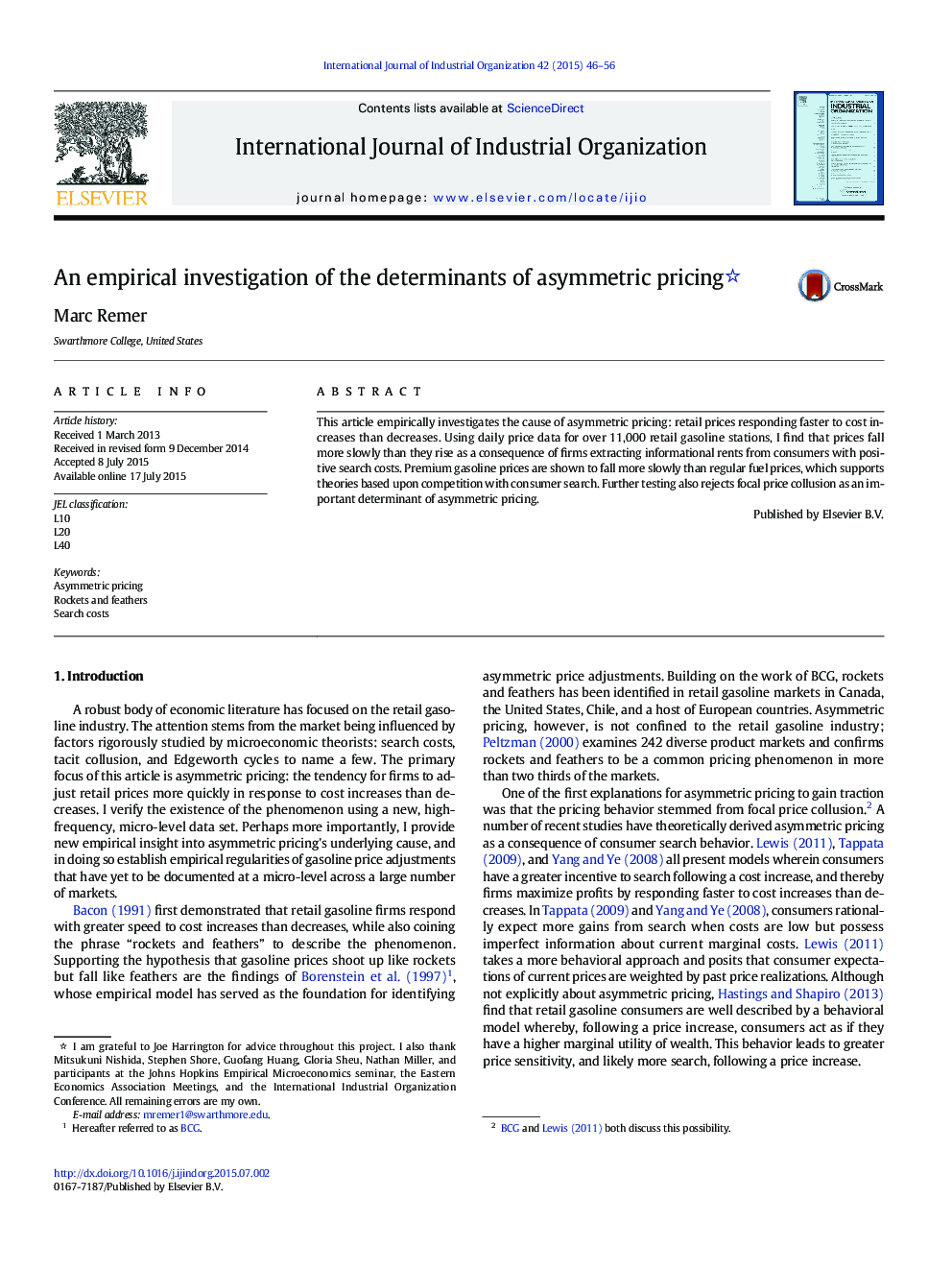 An empirical investigation of the determinants of asymmetric pricing