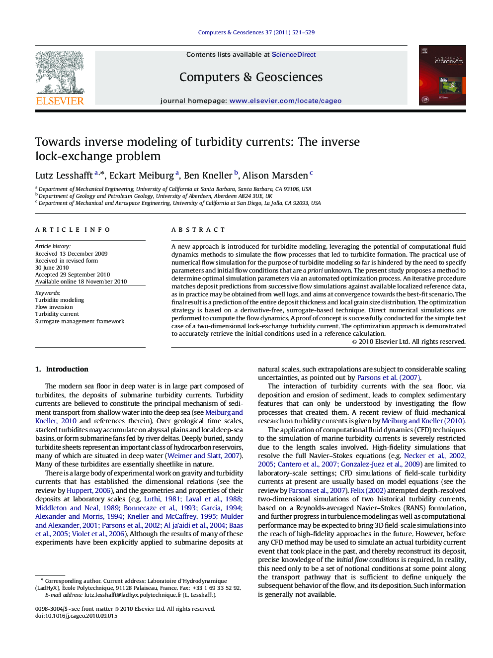 Towards inverse modeling of turbidity currents: The inverse lock-exchange problem