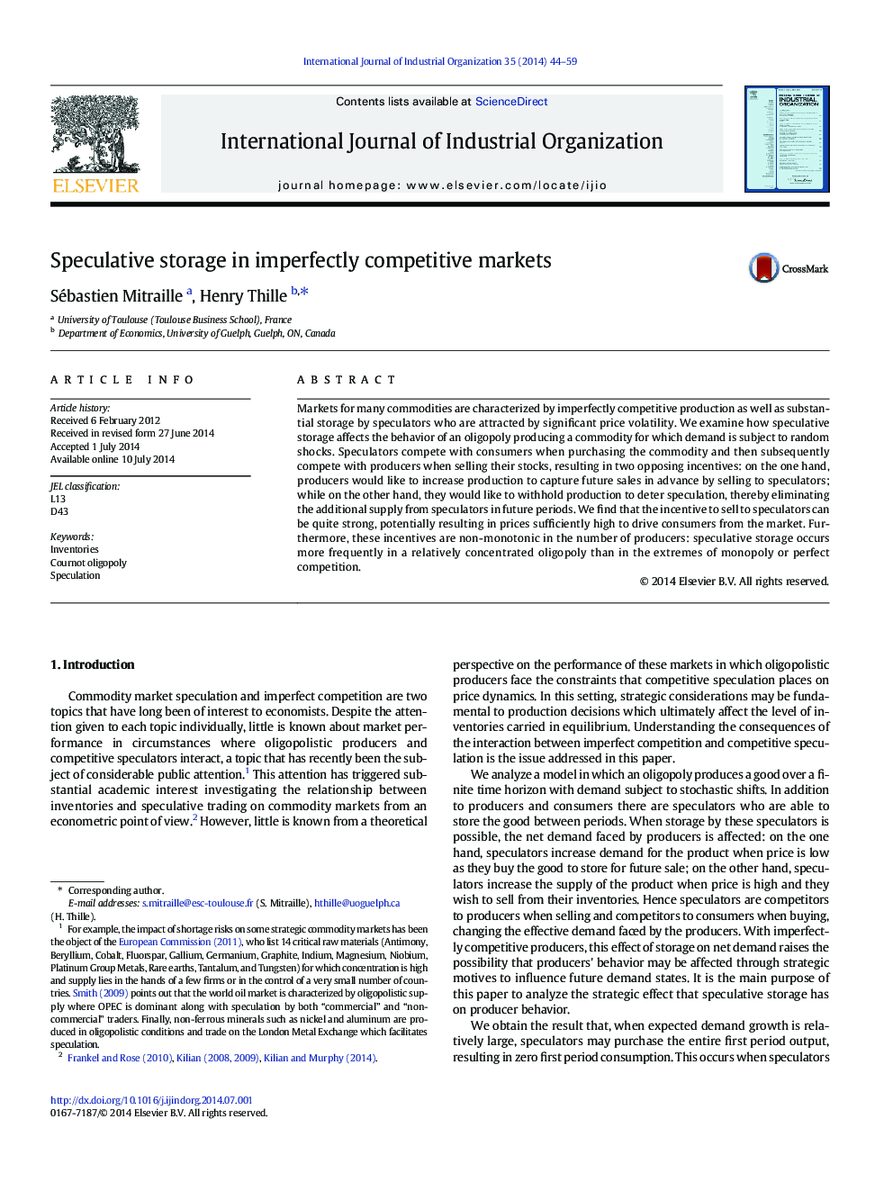 Speculative storage in imperfectly competitive markets