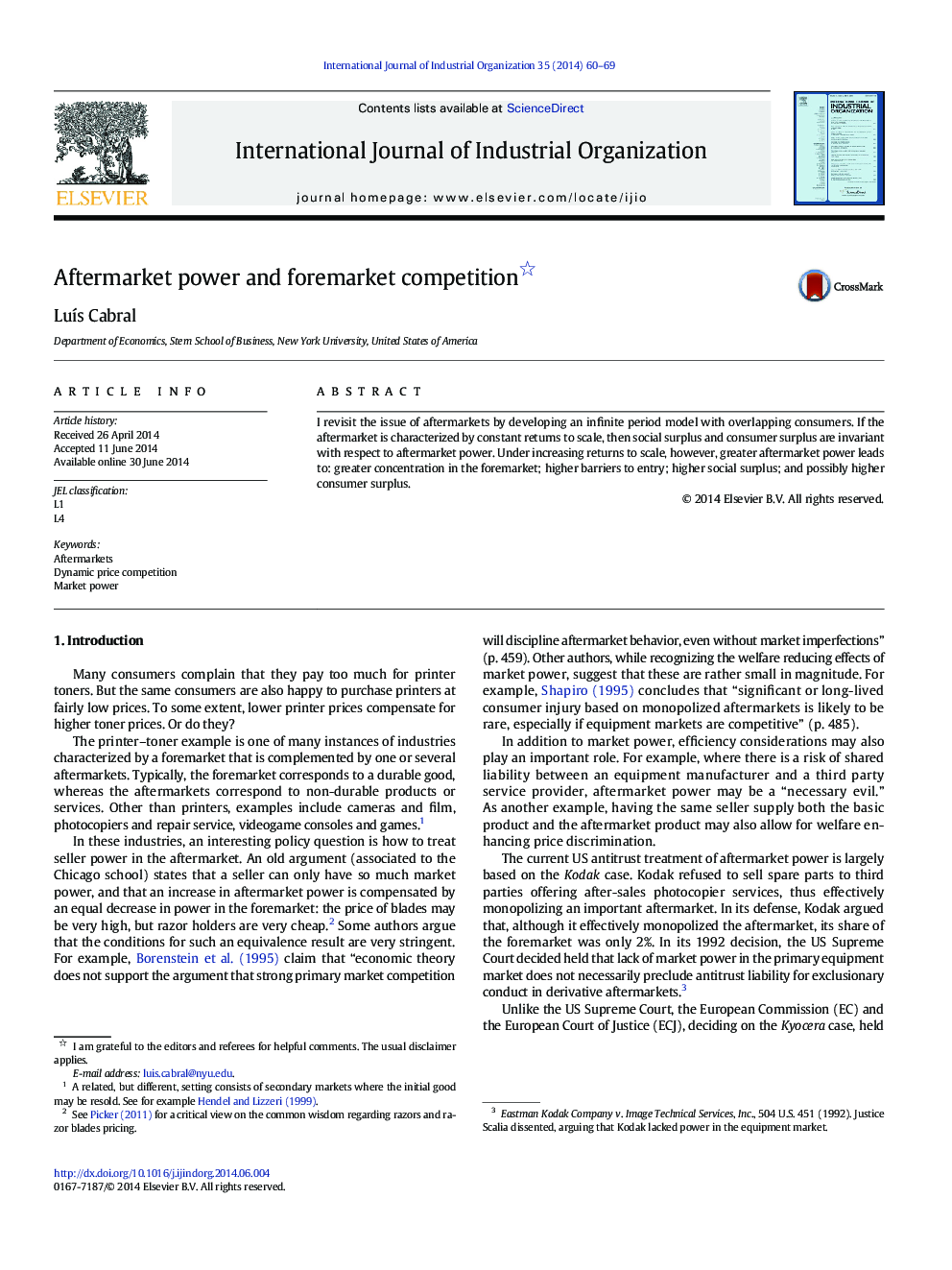 Aftermarket power and foremarket competition