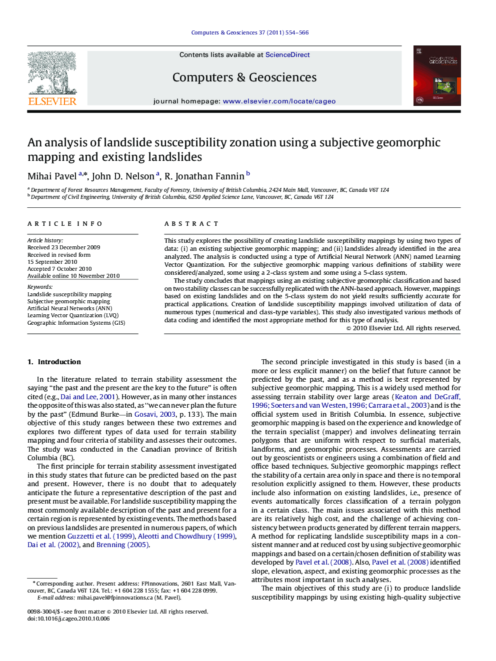 An analysis of landslide susceptibility zonation using a subjective geomorphic mapping and existing landslides