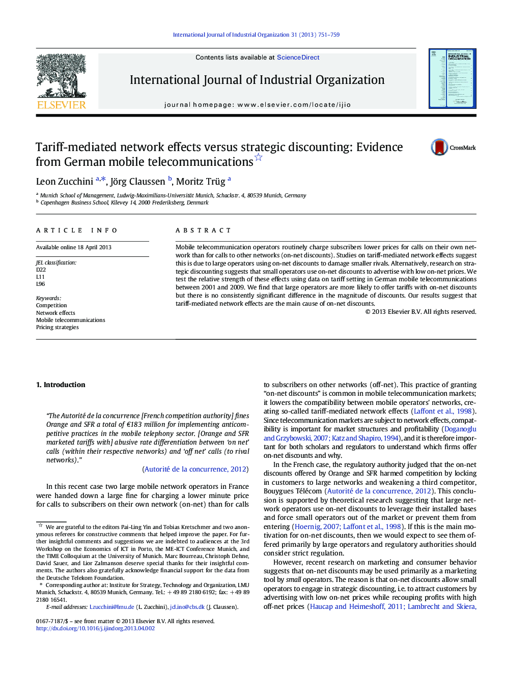 Tariff-mediated network effects versus strategic discounting: Evidence from German mobile telecommunications