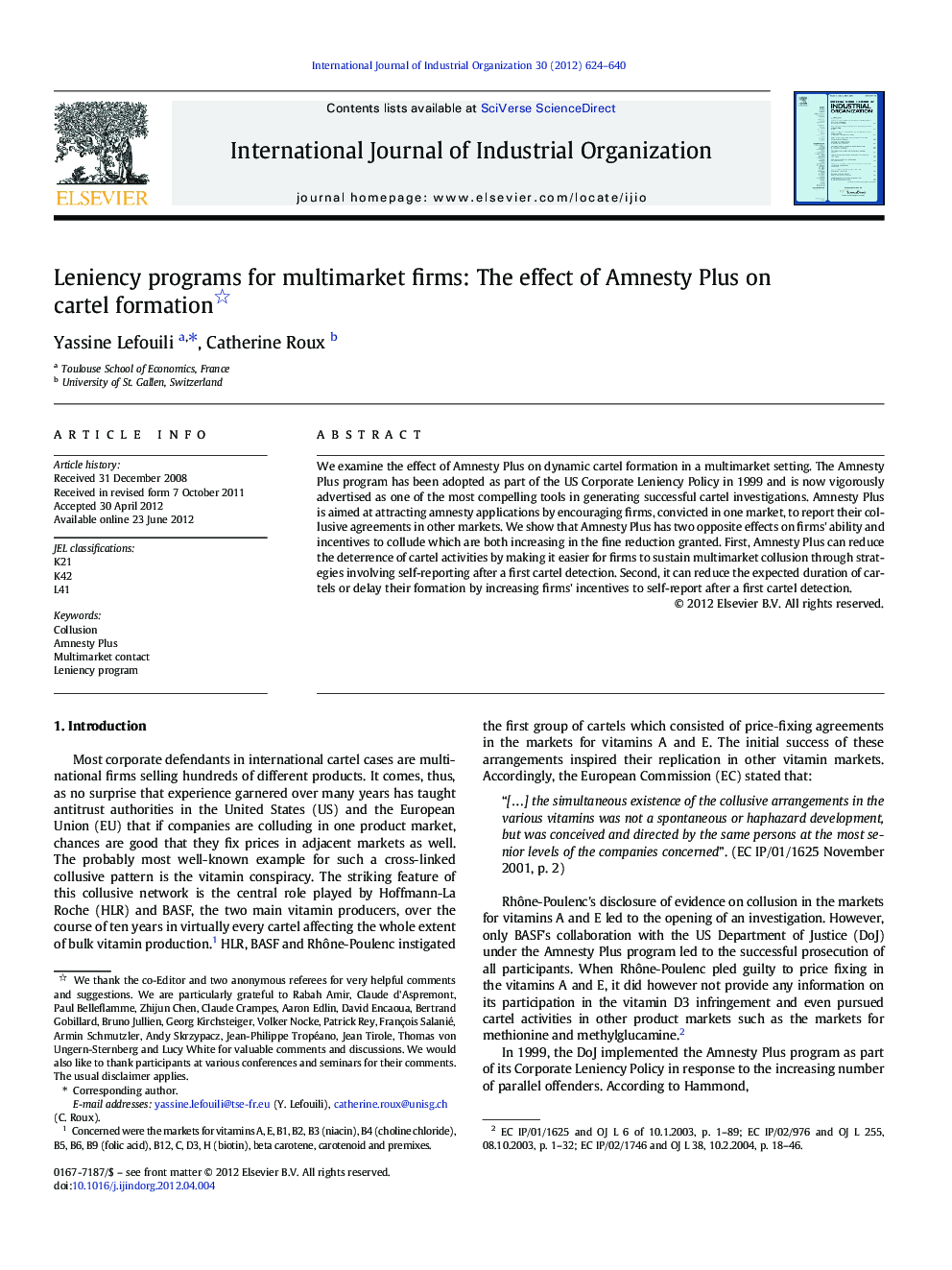 Leniency programs for multimarket firms: The effect of Amnesty Plus on cartel formation