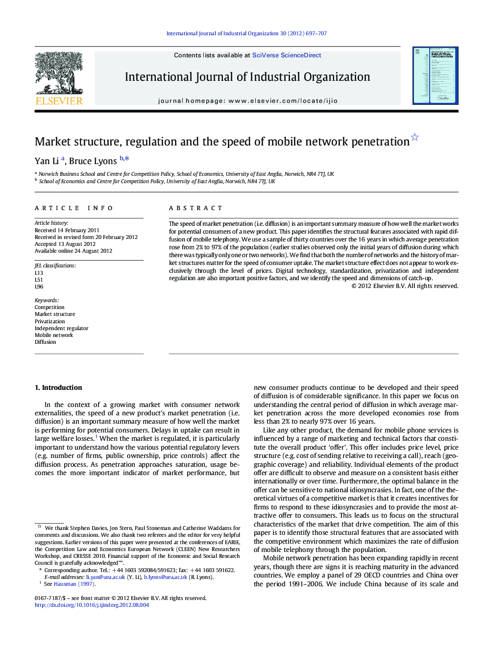 Market structure, regulation and the speed of mobile network penetration