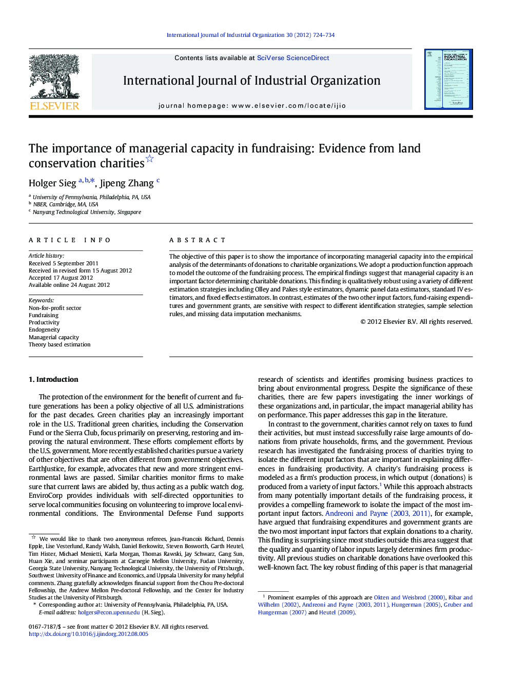 The importance of managerial capacity in fundraising: Evidence from land conservation charities