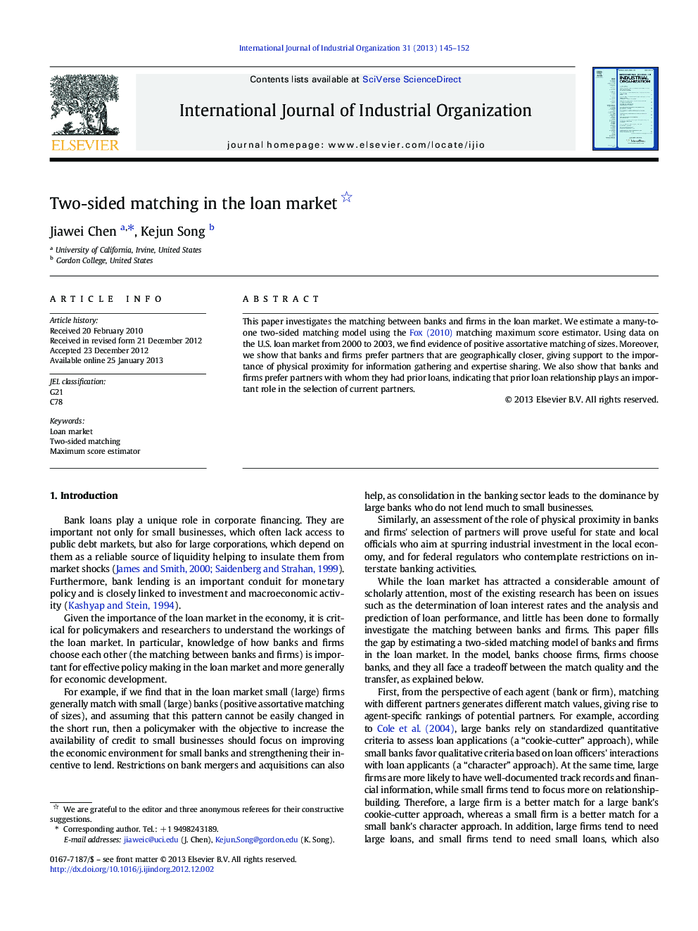 Two-sided matching in the loan market