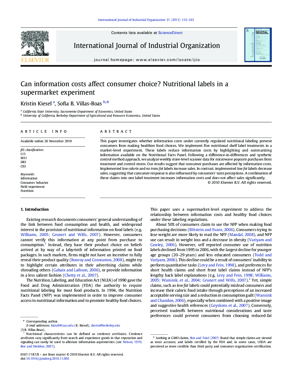 Can information costs affect consumer choice? Nutritional labels in a supermarket experiment