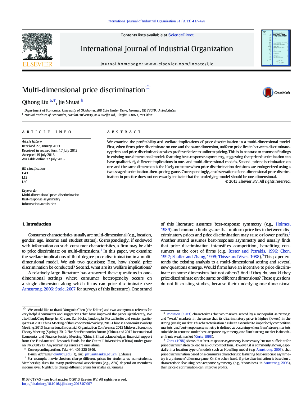 Multi-dimensional price discrimination