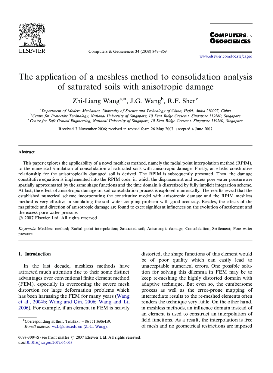 The application of a meshless method to consolidation analysis of saturated soils with anisotropic damage