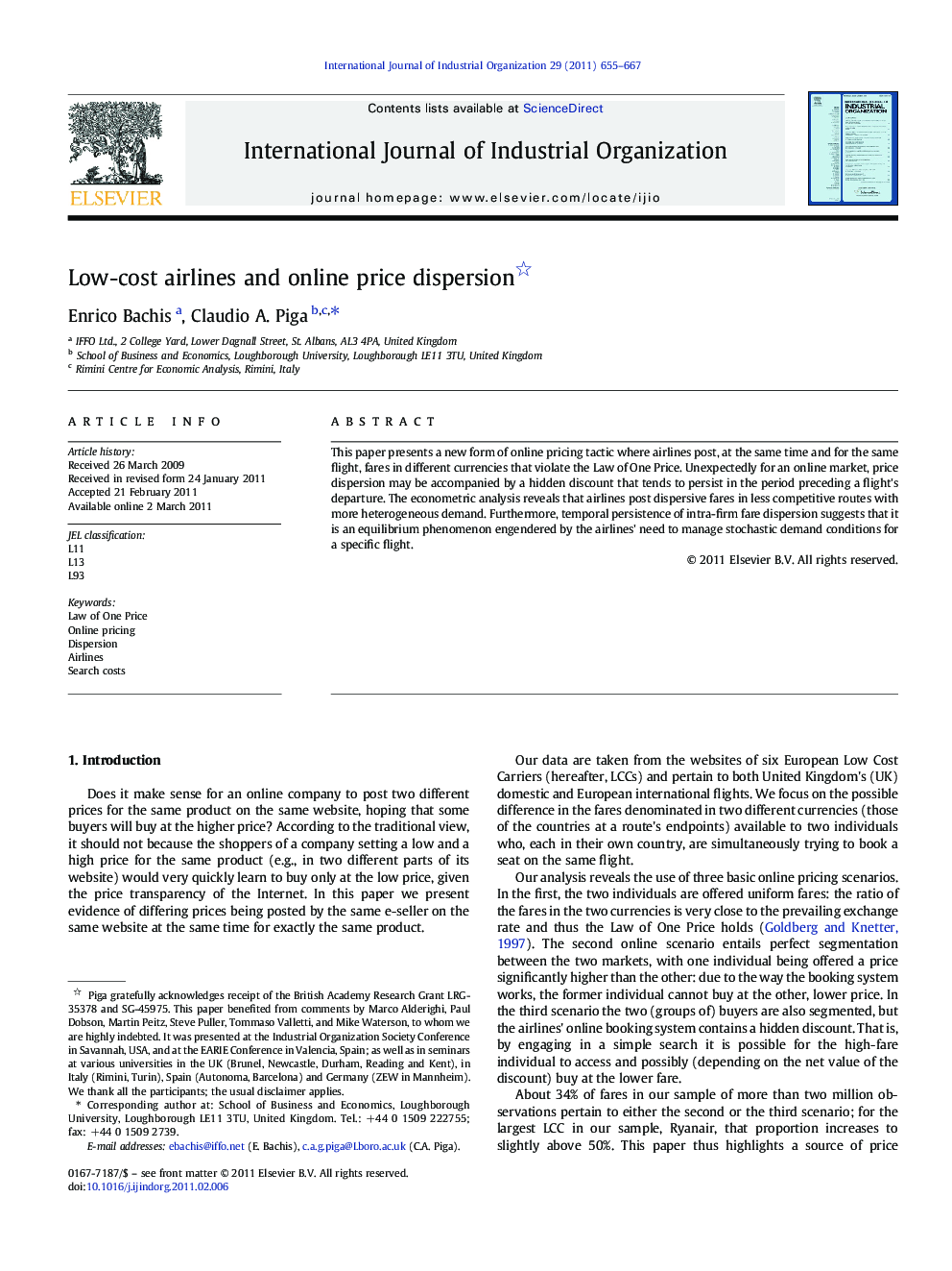 Low-cost airlines and online price dispersion