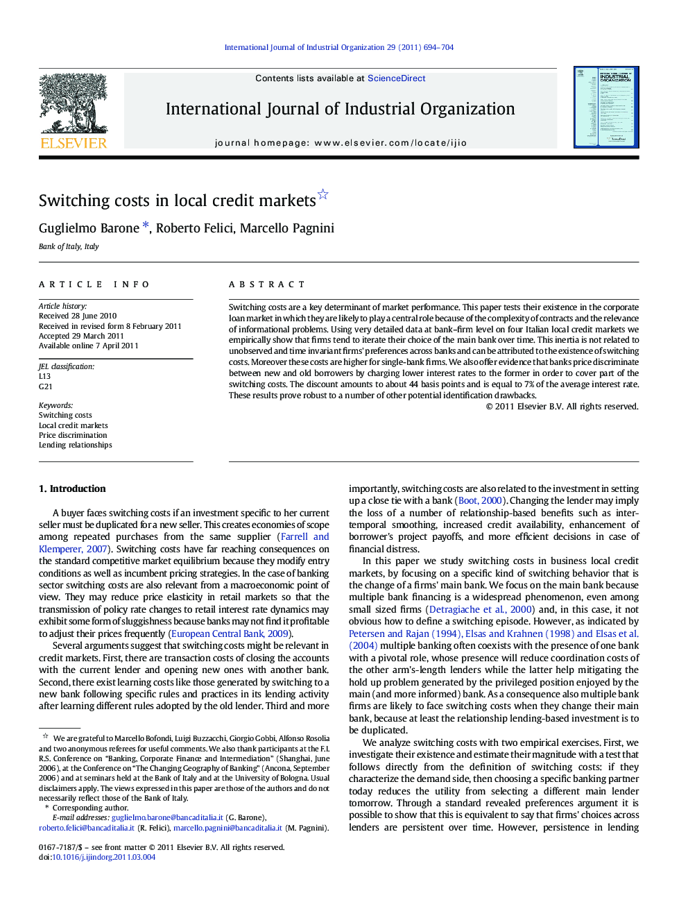 Switching costs in local credit markets