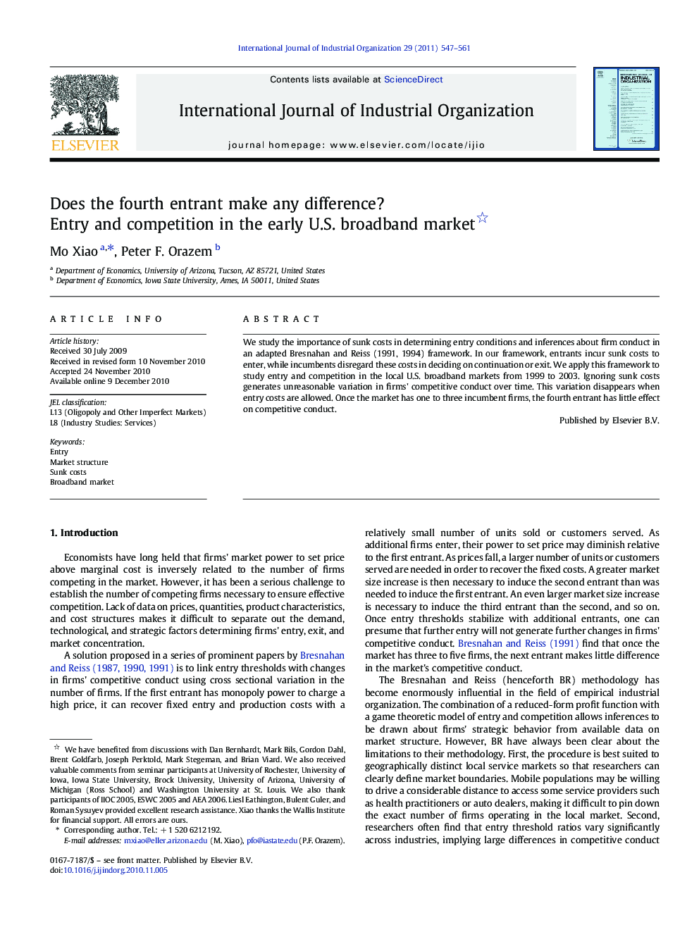 Does the fourth entrant make any difference?: Entry and competition in the early U.S. broadband market