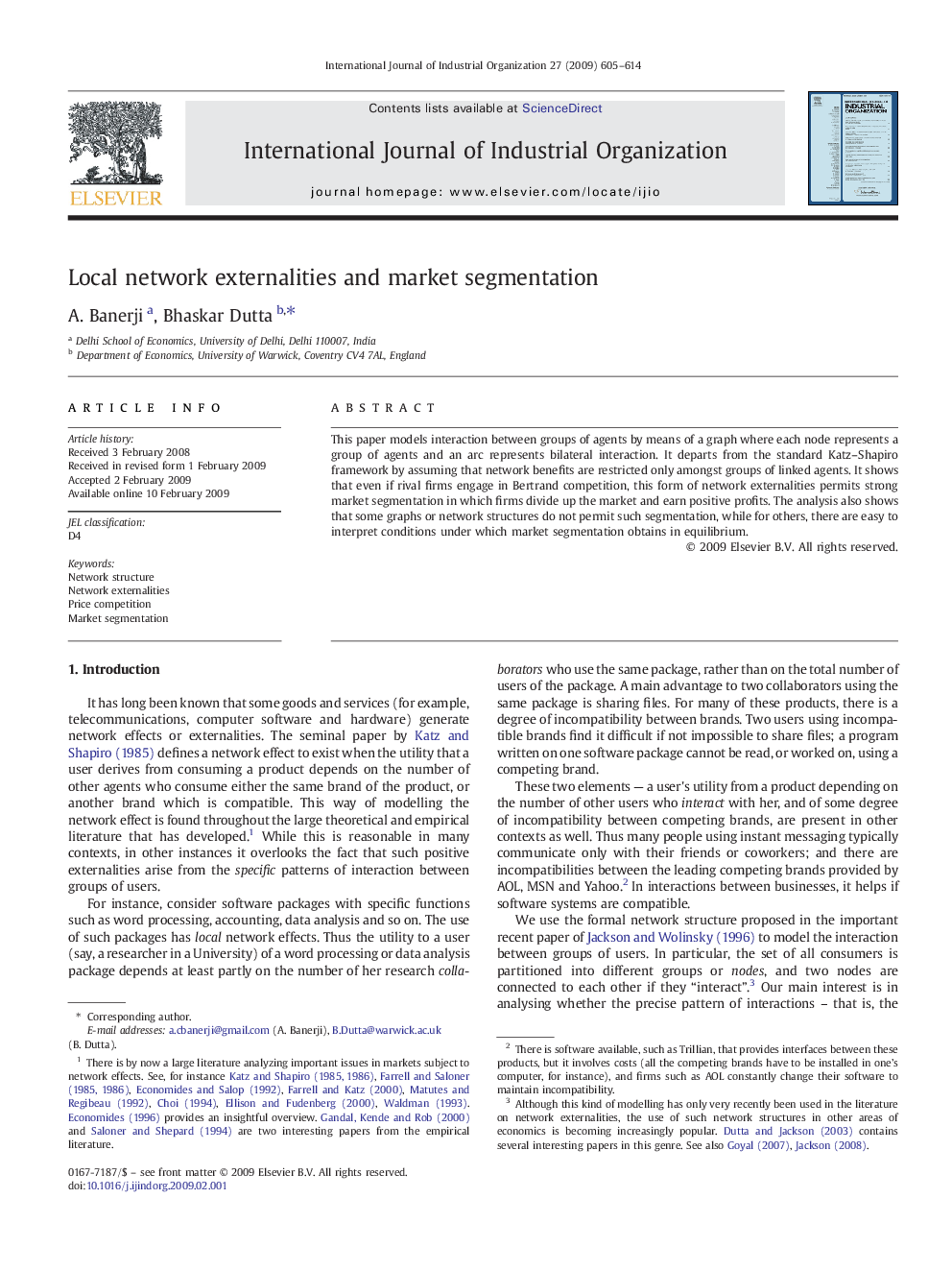 Local network externalities and market segmentation