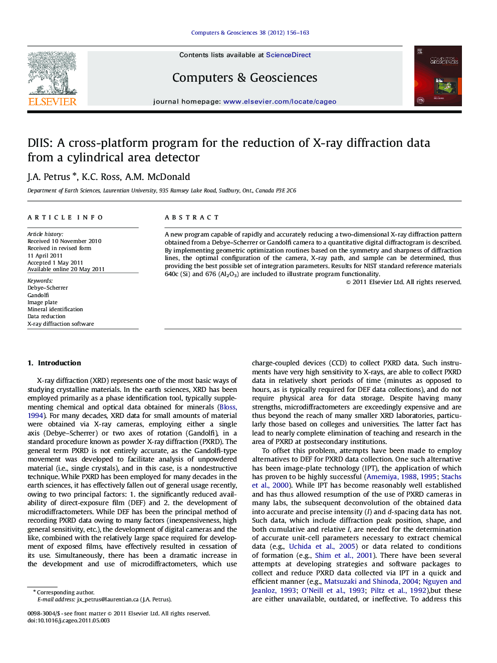 DIIS: A cross-platform program for the reduction of X-ray diffraction data from a cylindrical area detector