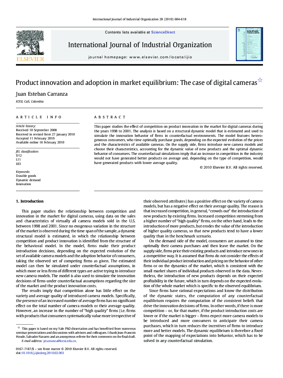 Product innovation and adoption in market equilibrium: The case of digital cameras