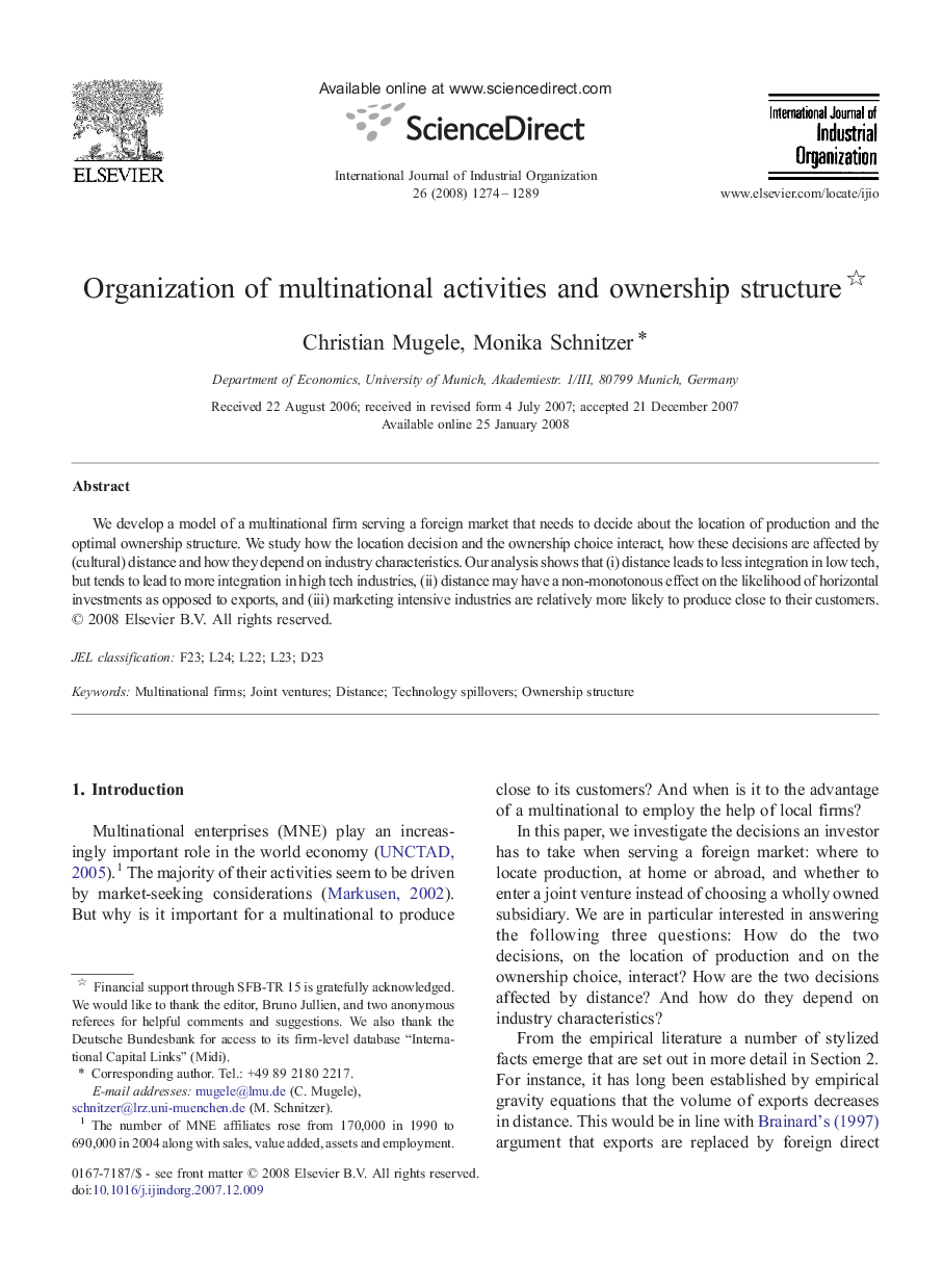 Organization of multinational activities and ownership structure