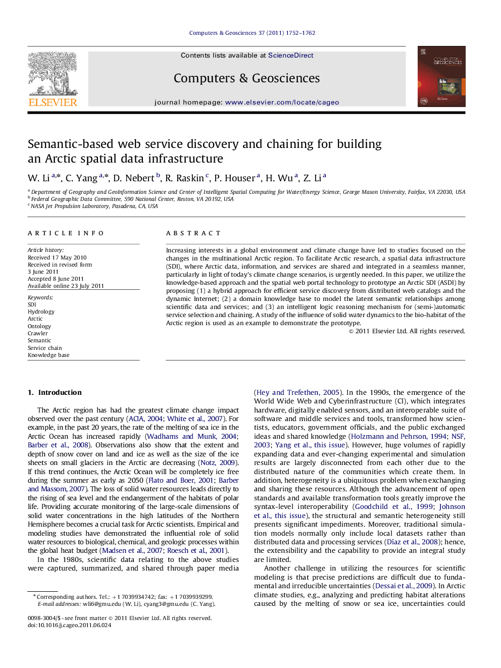 Semantic-based web service discovery and chaining for building an Arctic spatial data infrastructure