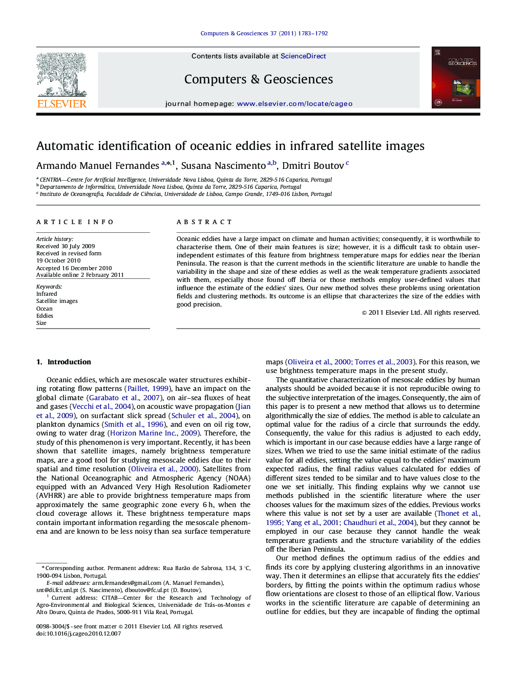 Automatic identification of oceanic eddies in infrared satellite images