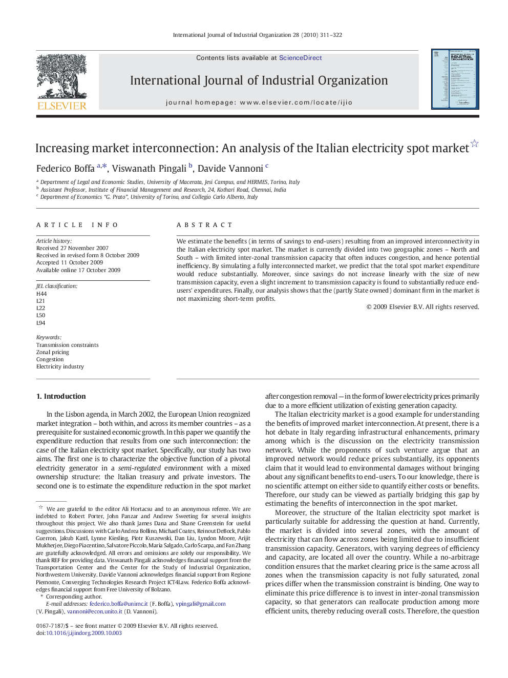 Increasing market interconnection: An analysis of the Italian electricity spot market