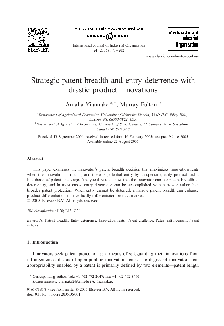 Strategic patent breadth and entry deterrence with drastic product innovations