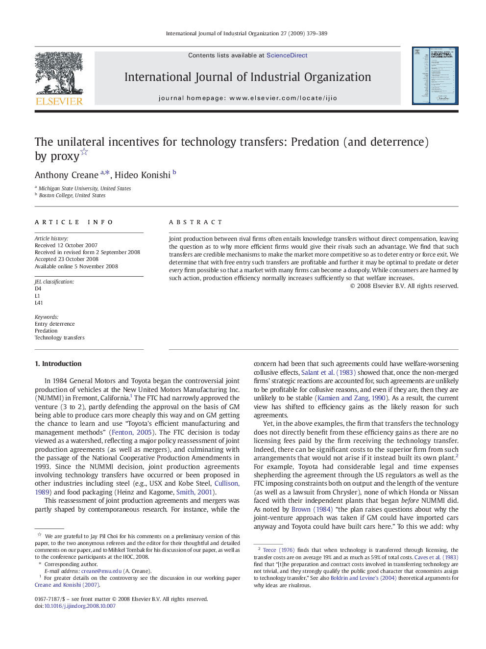 The unilateral incentives for technology transfers: Predation (and deterrence) by proxy