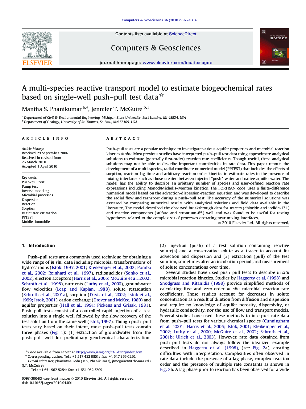 A multi-species reactive transport model to estimate biogeochemical rates based on single-well push–pull test data 