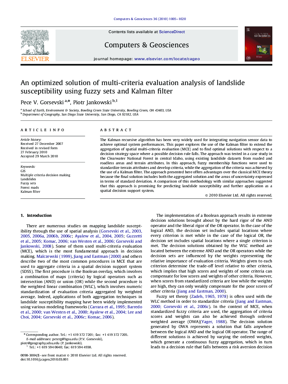 An optimized solution of multi-criteria evaluation analysis of landslide susceptibility using fuzzy sets and Kalman filter