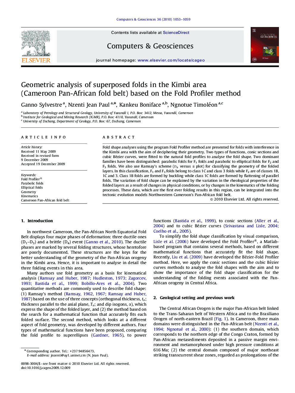 Geometric analysis of superposed folds in the Kimbi area (Cameroon Pan-African fold belt) based on the Fold Profiler method