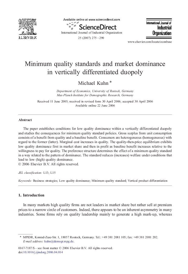 Minimum quality standards and market dominance in vertically differentiated duopoly