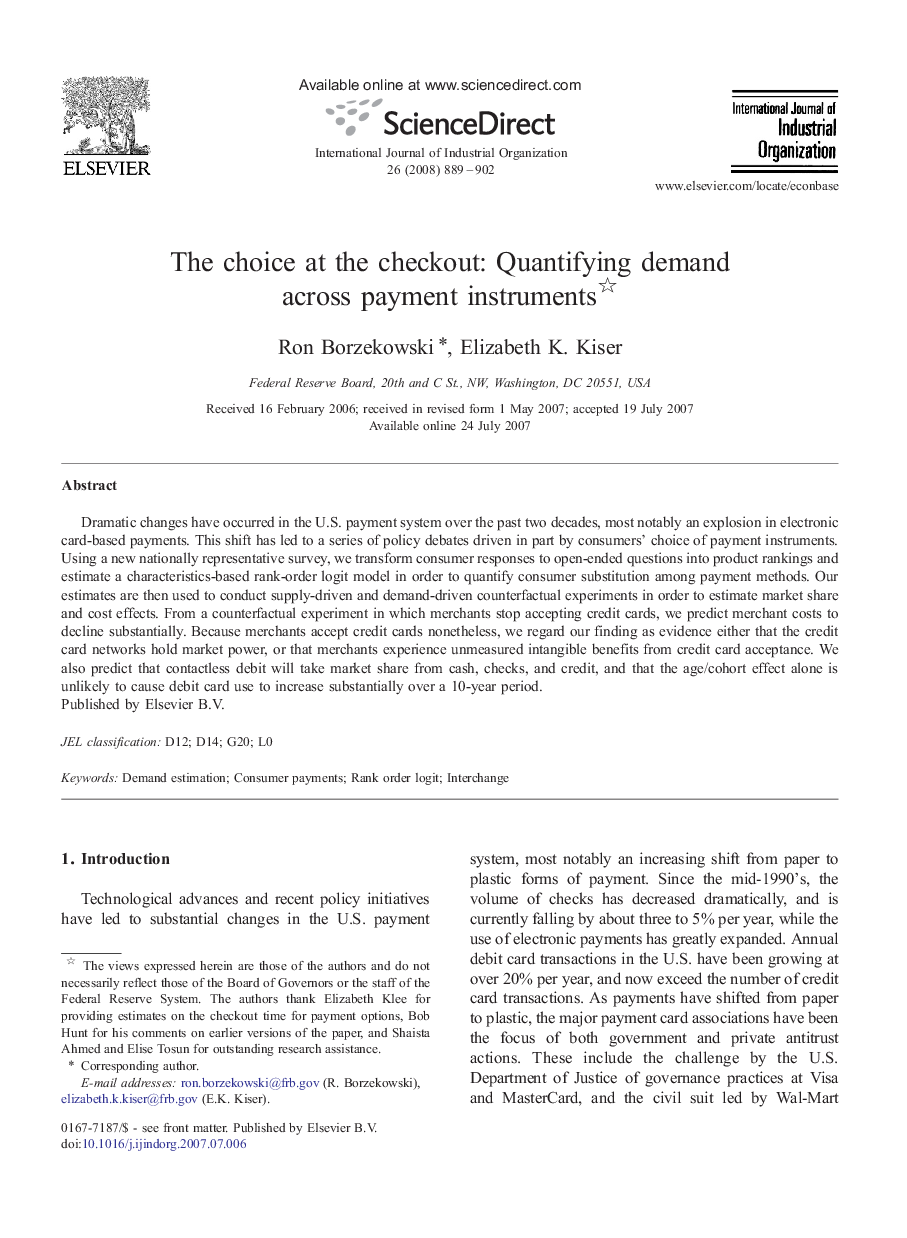 The choice at the checkout: Quantifying demand across payment instruments