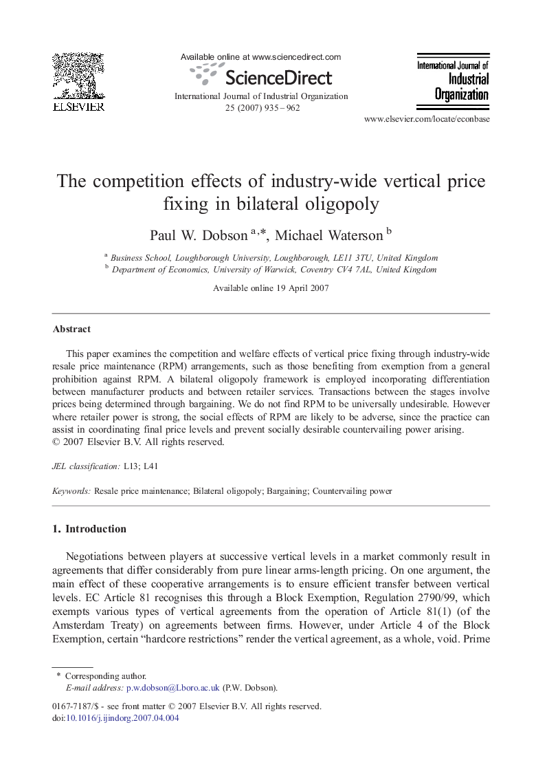 The competition effects of industry-wide vertical price fixing in bilateral oligopoly