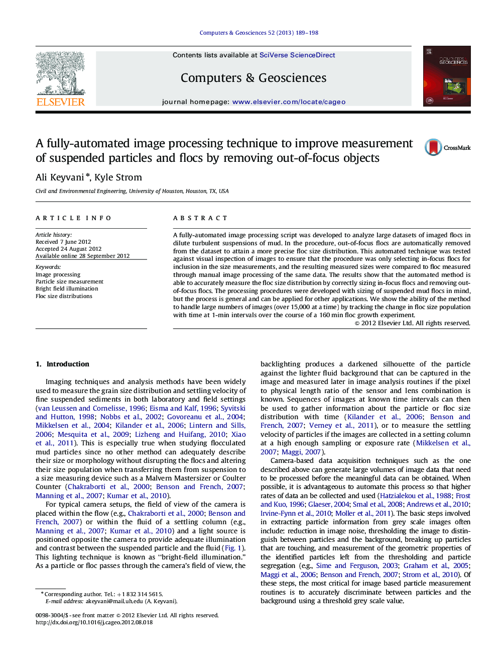 A fully-automated image processing technique to improve measurement of suspended particles and flocs by removing out-of-focus objects