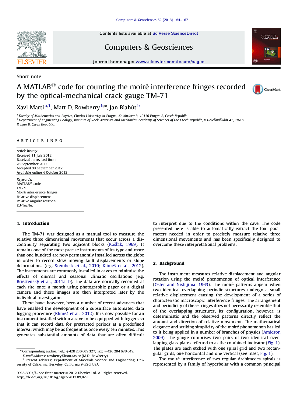 A MATLAB® code for counting the moiré interference fringes recorded by the optical-mechanical crack gauge TM-71