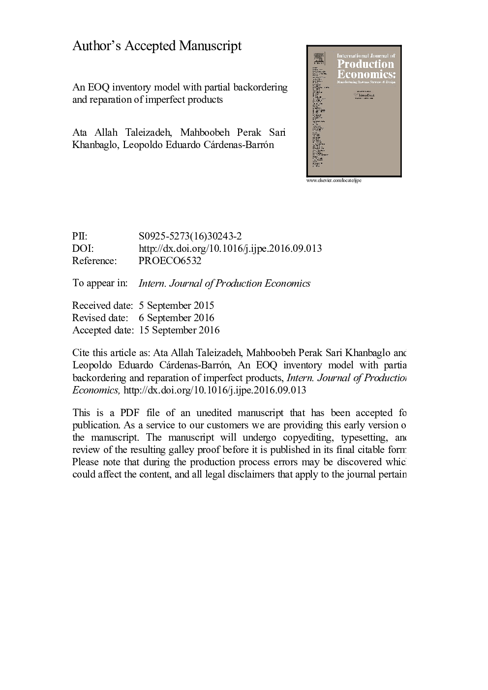 An EOQ inventory model with partial backordering and reparation of imperfect products