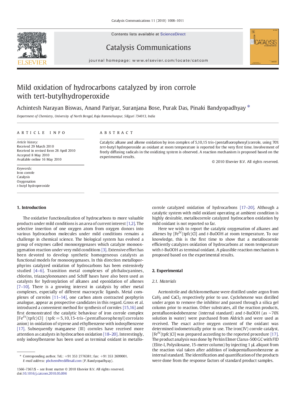 Mild oxidation of hydrocarbons catalyzed by iron corrole with tert-butylhydroperoxide