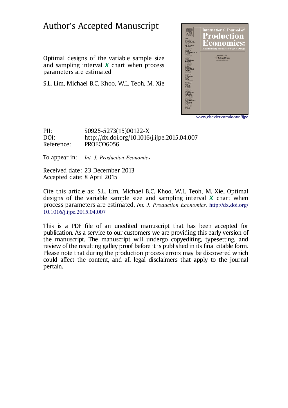 Optimal designs of the variable sample size and sampling interval XÂ¯ chart when process parameters are estimated