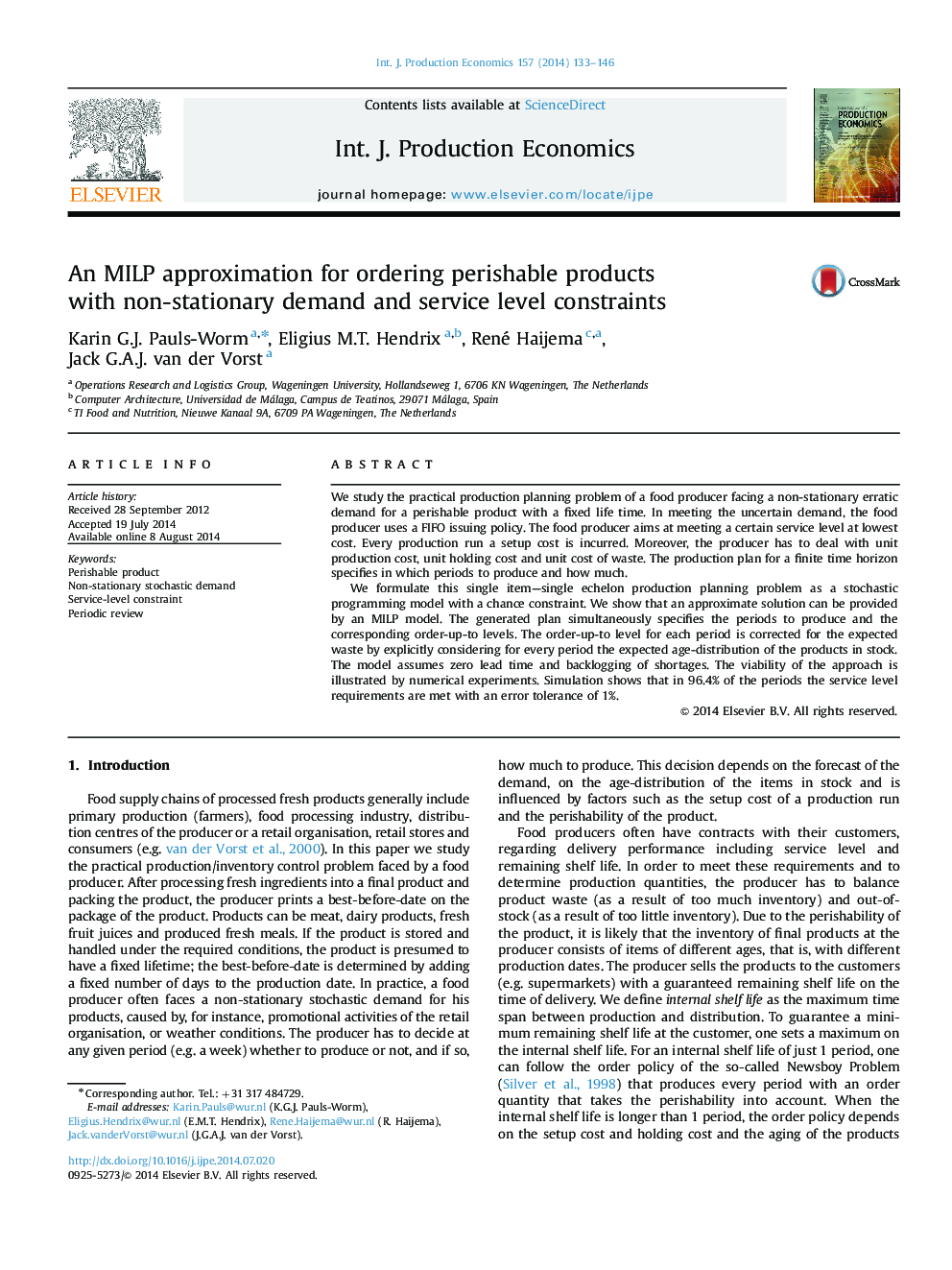 An MILP approximation for ordering perishable products with non-stationary demand and service level constraints