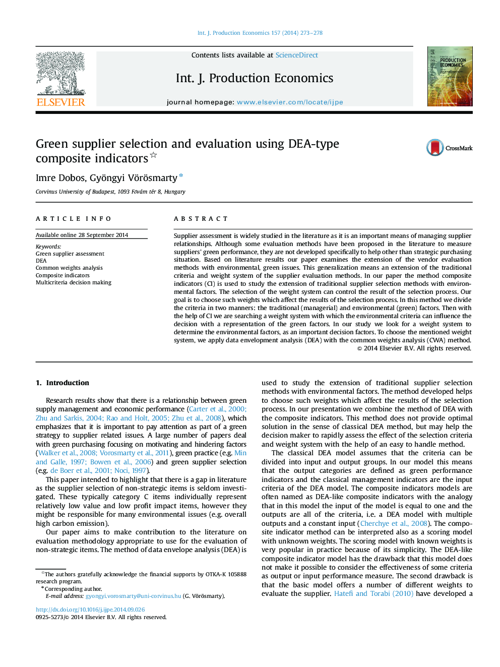 Green supplier selection and evaluation using DEA-type composite indicators