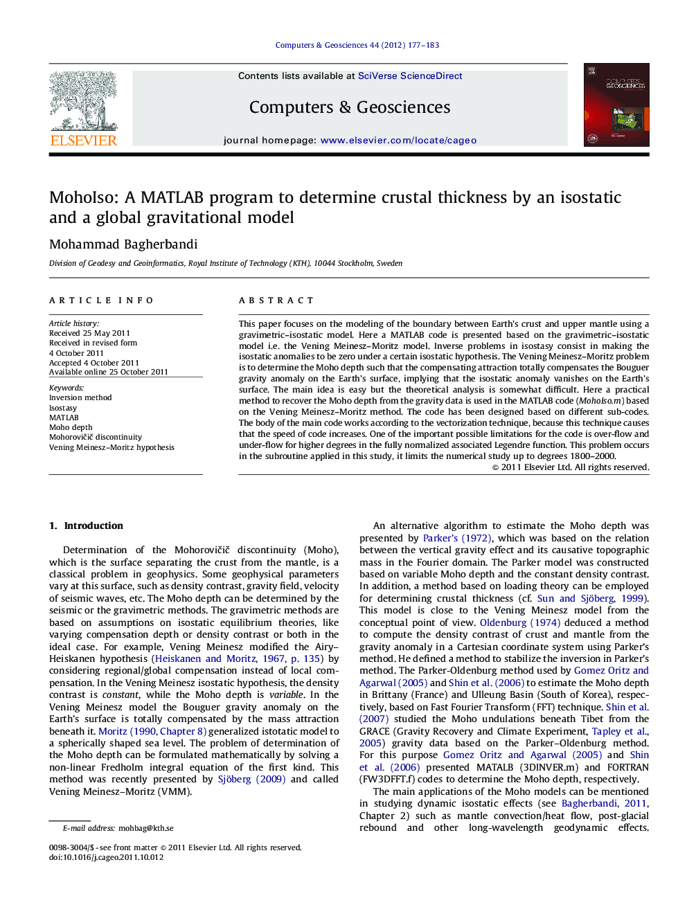 MohoIso: A MATLAB program to determine crustal thickness by an isostatic and a global gravitational model