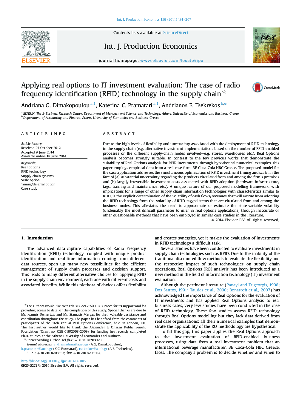 Applying real options to IT investment evaluation: The case of radio frequency identification (RFID) technology in the supply chain