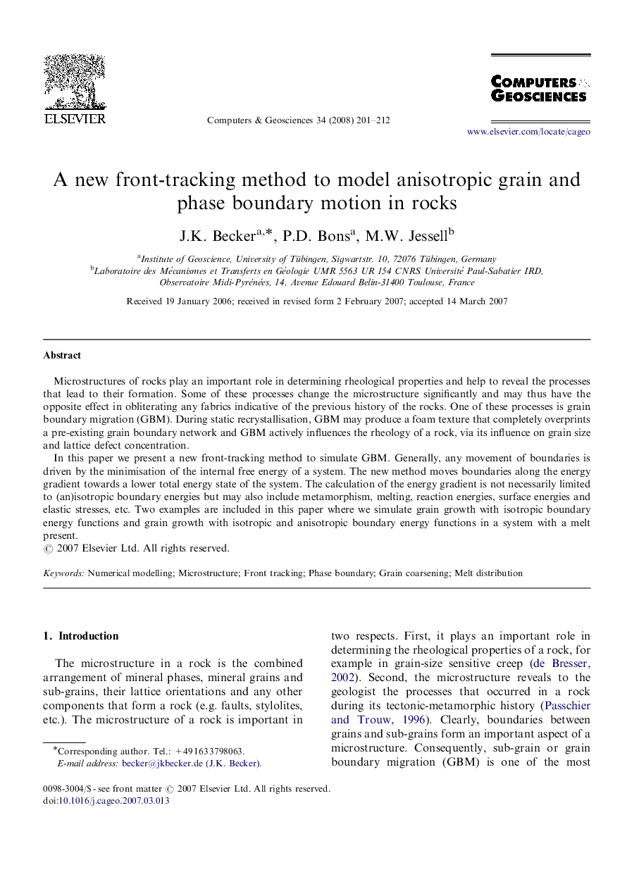 A new front-tracking method to model anisotropic grain and phase boundary motion in rocks