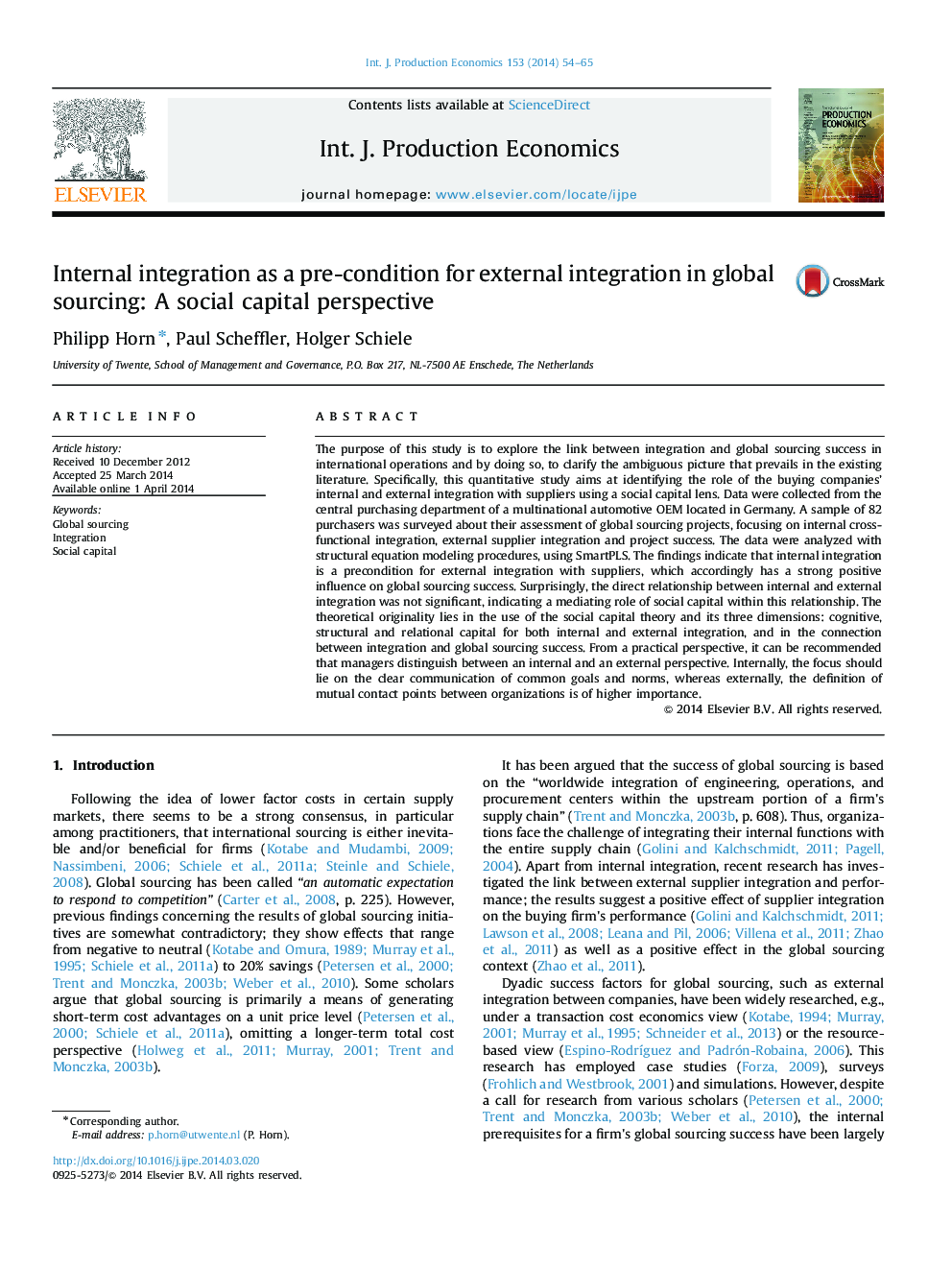یکپارچگی داخلی به عنوان یک پیش شرط برای یکپارچگی خارجی در منابع جهانی: چشم انداز سرمایه اجتماعی 