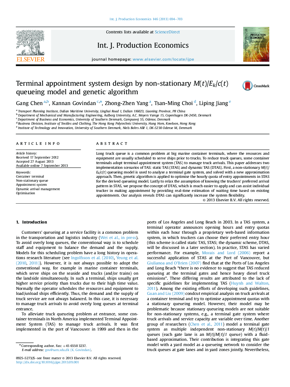 Terminal appointment system design by non-stationary M(t)/Ek/c(t) queueing model and genetic algorithm