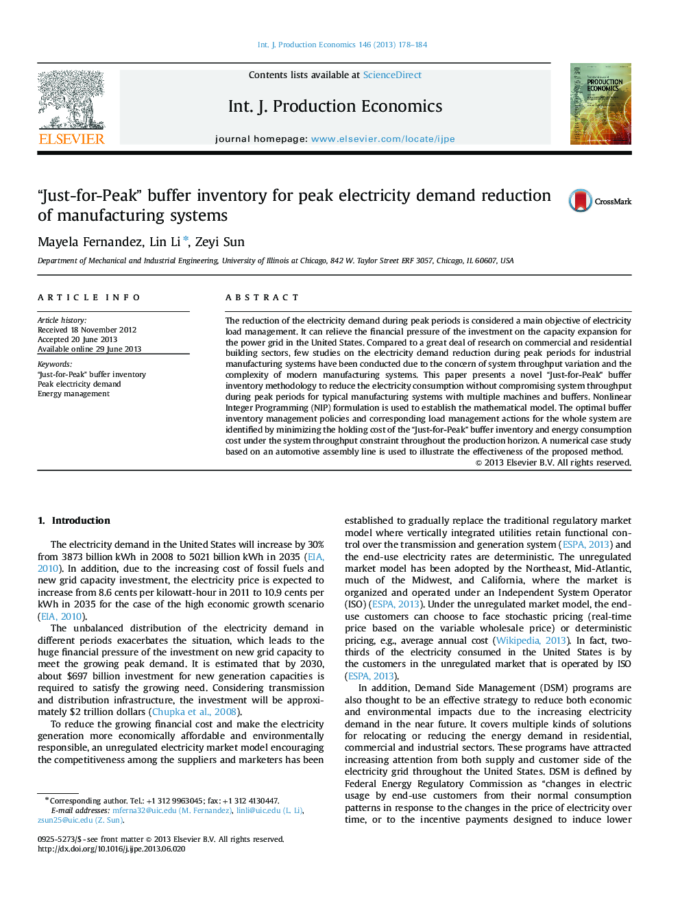 “Just-for-Peak” buffer inventory for peak electricity demand reduction of manufacturing systems