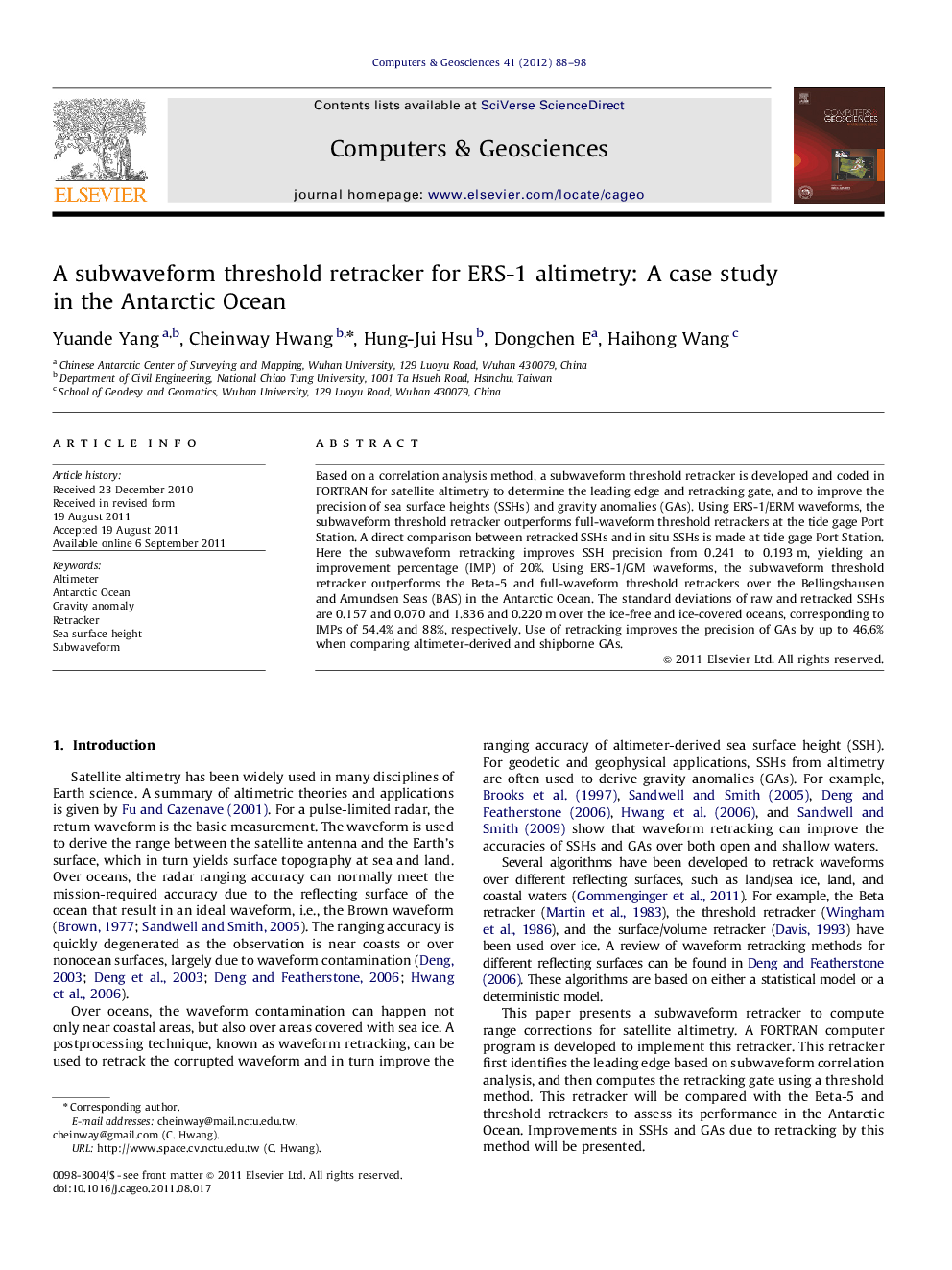 A subwaveform threshold retracker for ERS-1 altimetry: A case study in the Antarctic Ocean