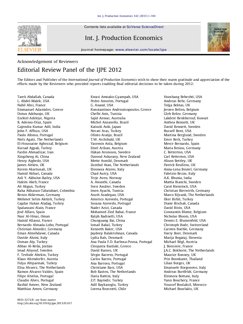 عکس صفحه اول مقاله: Editorial Review Panel of the IJPE 2012 Editorial Review Panel of the IJPE 2012