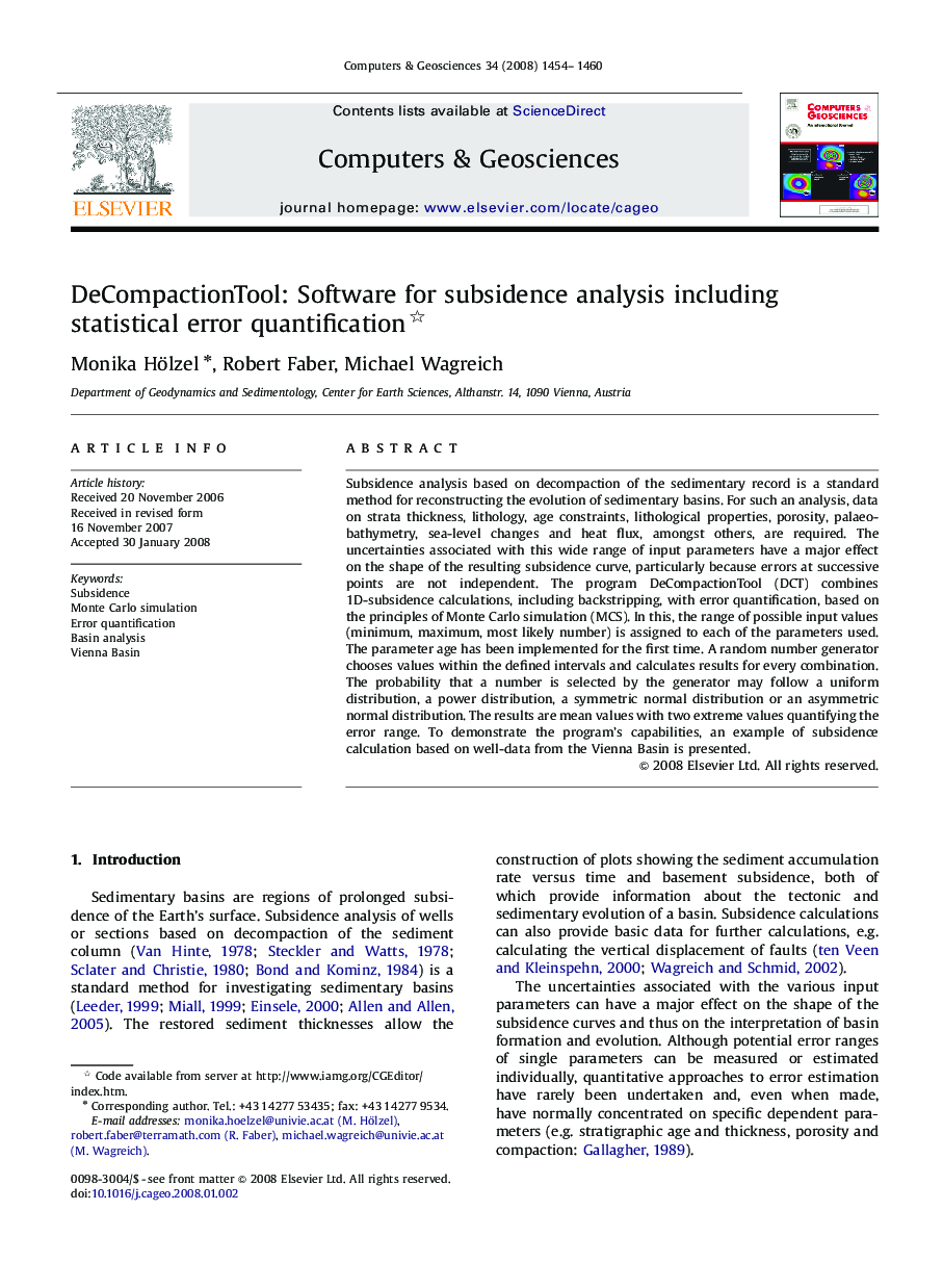 DeCompactionTool: Software for subsidence analysis including statistical error quantification 