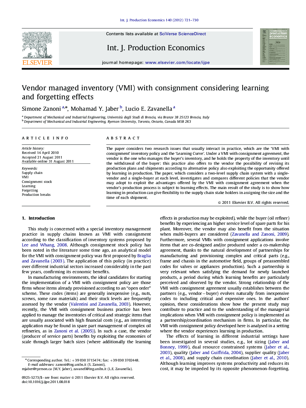 Vendor managed inventory (VMI) with consignment considering learning and forgetting effects