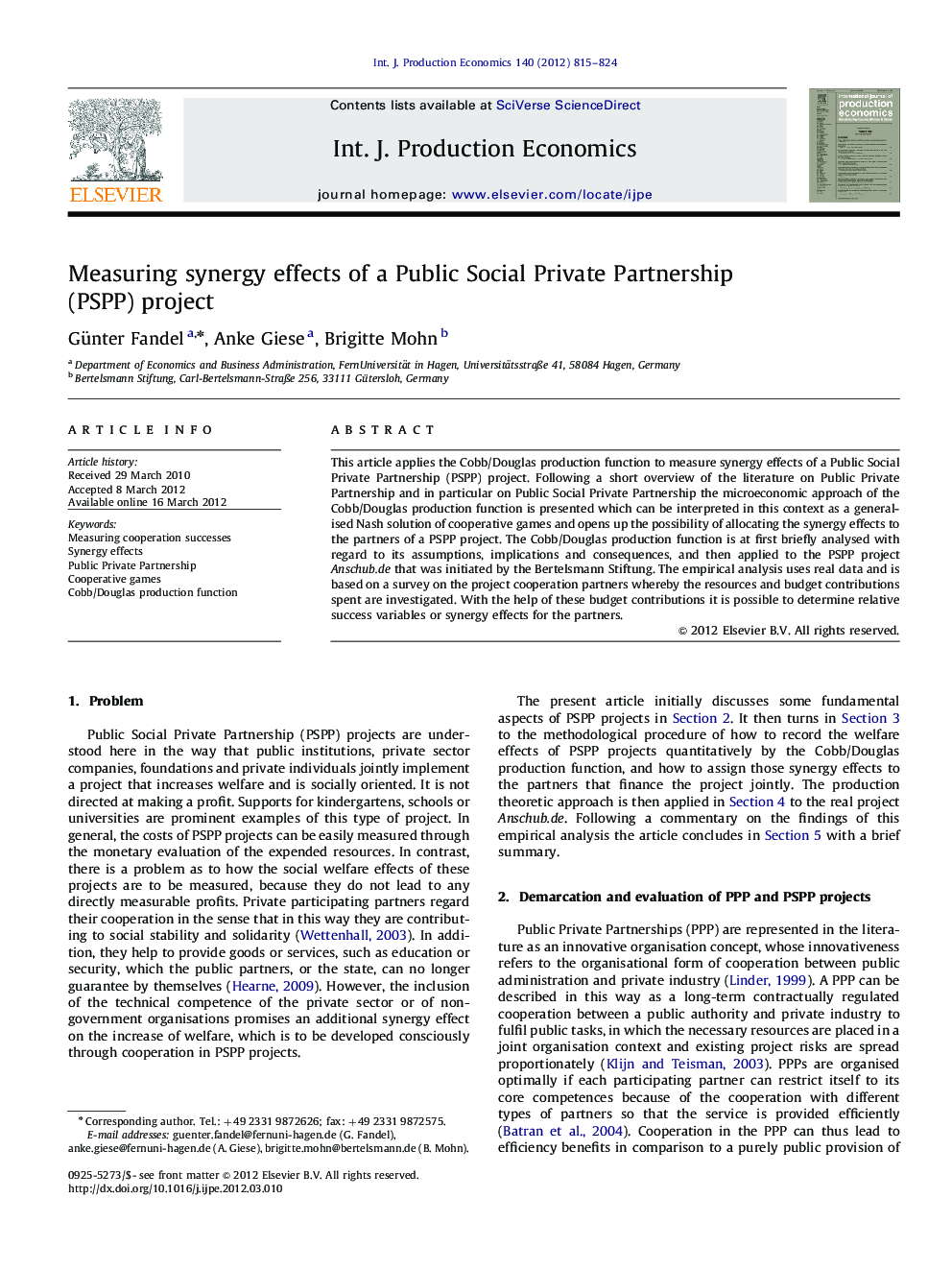 Measuring synergy effects of a Public Social Private Partnership (PSPP) project